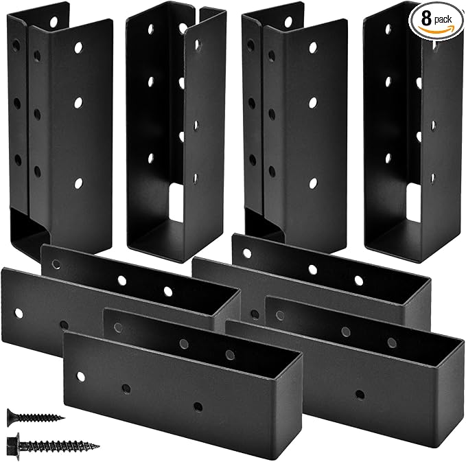 8 Pcs Upgraded Concealed Beam Hangers, 2"x6" Outdoor Concealed Flange, Q235B Steel Frame Bracket, Railing Bracket for Beam, Swing, Handrail, Fence 2"x6" (Black)