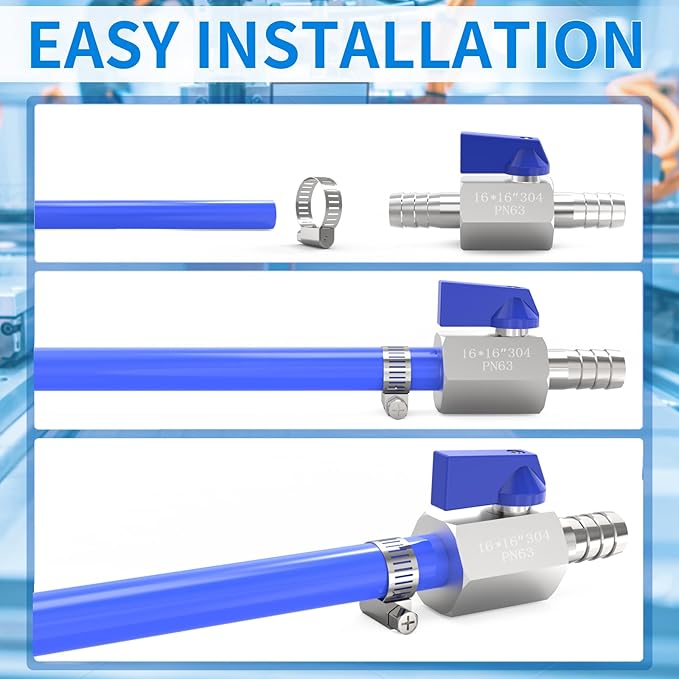 ChillWaves 304 Stainless Steel Mini Ball Valve, Shut Off Switch Ball Valve 5/8" Barb with Hose Clamp for Water、Gas、Fuel、Drip Irrigation and Aquariums(1-PACK)