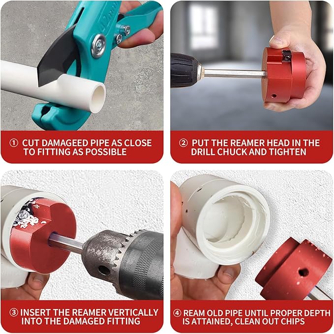 PVC Pipe Fitting Reamer Kit, Plumbing Pipe Saver,PVC Socket Saver with 3/8-Inch Hex Shaft PVC pipe reamer tool Contains PPR200 Size:2"