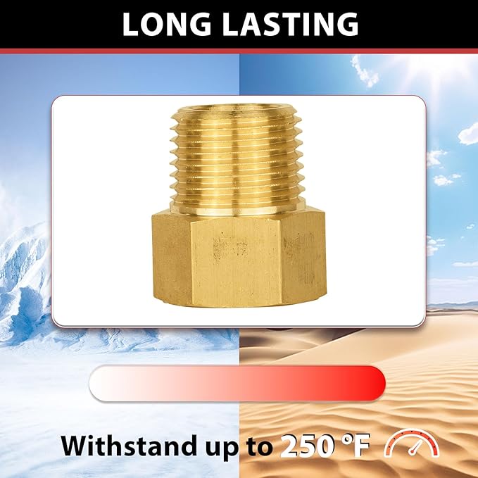 (Pack of 2) EFIELD 1/2" Male Pipe(NPSM) x 1/2" Female Pipe(NPSF) Extension Brass Fitting Adapter, 100MM Lenght, Hex Connector with Sealing Tape,(NPT140)