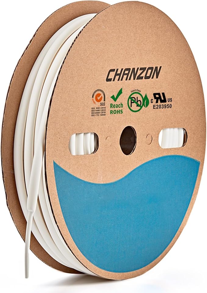 Chanzon 3:1 Ratio - 80ft Roll - Heat Shrink Tubing 1/4" (6.4mm) - Marine Grade Waterproof Adhesive Lined - (25M Total Length) White Polyolefin Sleeving Wrap Shrinking 3 to 1 Ratio 1pcs