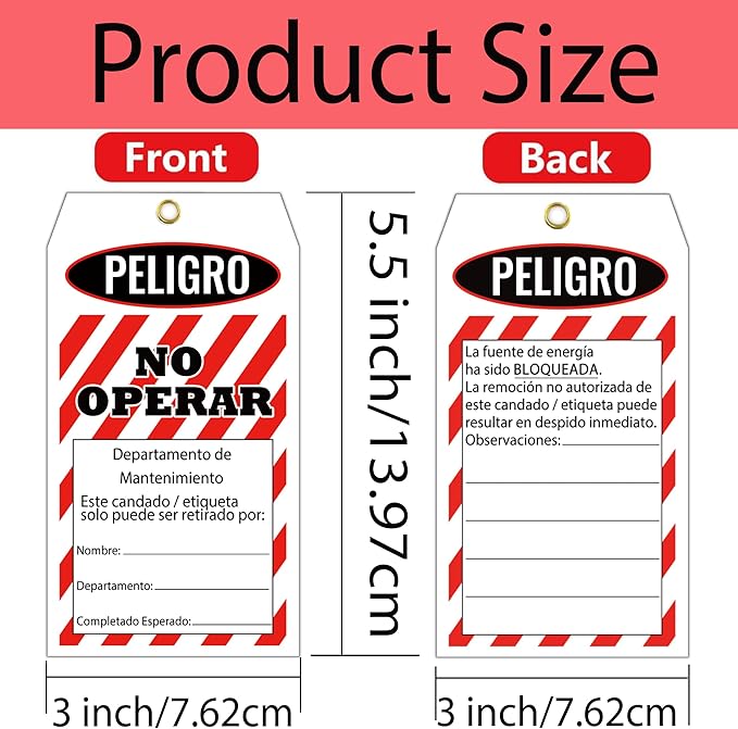Pop Resin 50 Pcs Lockout Tagout Tags Do not Operate Equipment Labels with 50 Zip Ties OSHA Compliant for Out of Service Machine Maintenance (Spanish)