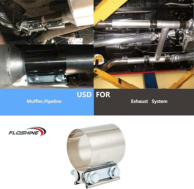 Butt Joint Band Clamps,Exhaust Muffler Clamp Exhaust Pipe Clamps Sleeve Stainless Steel (4, 2.5'')