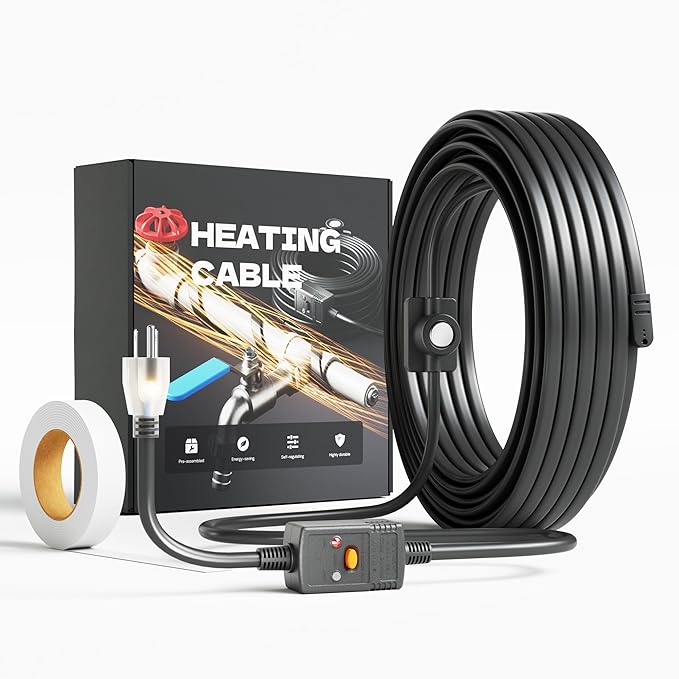 Heat Tape for Water Pipes with Thermostat, Anti-Freeze, Electric Heat Tape, Keeps Water Flowing at -22℉/-30℃, 30FT with Leakage Protector, Black, UL&ETL Listed 120V