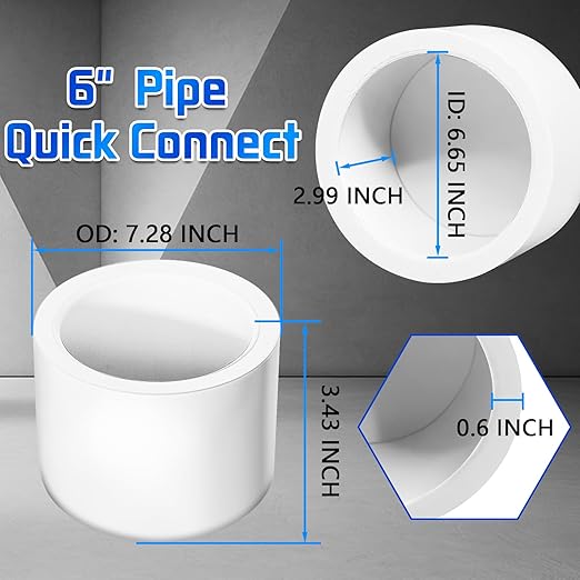 6inch White PVC Pipe End Cap Plug, 1Pc PVC Pipe Plug Socket Fitting Adapter Connector for Building PVC Furniture DIY Garden Shelf, Schedule 40