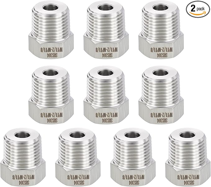 METALLIXITY 2PCS 1/2" Male NPT x 1/8" FeMale NPT Thread 304 Stainless Steel Hex Bushing Extension Tube Adapters Convert for Water Tub Spout/Shower