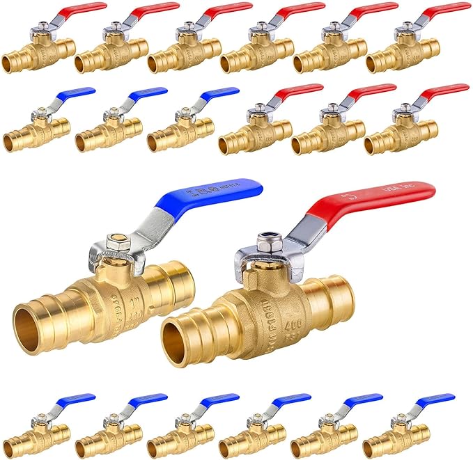20-Pack Foskan 1" Brass PEX-A Full Port Ball Valve, Quarter Turn Shut-off Valve for PEX-A Tubing(Blue and Red)