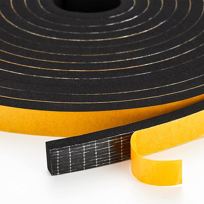 13 Feet Weather Stripping Door Seal, 1/2" Wide X 3/8" Thick Door Seal Strip High Density Foam Tape Adhesive Strip for Door Soundproofing,Window Insulation (1/2" x 3/8" x 13FT,Black)