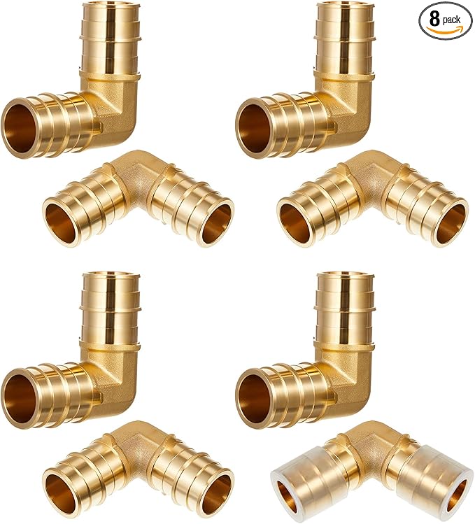 8 Pcs 1 Inch Pex A Expansion Fittings 1"x 1" 90 Degree Elbow Brass Fittings Pex Crimp Tool for Tubing Pipe Connection, ASTM F1960