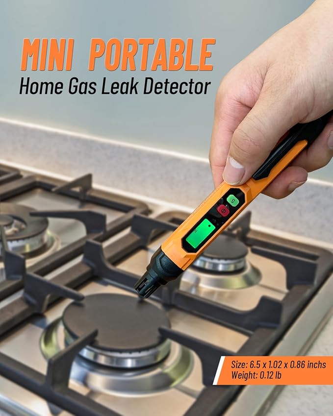Gas Leak Detector; VITITE Propane and Natural Gas Detector; Mini Portable Gas Alarm to Locate Combustible Gas Leak Sources for Home and RV (Includes 2 Batteries & Carrying Pouch) - Orange