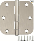 18 Pack Rounded Satin Nickel Door Hinges, 3.5 x 3.5 Inch Hinges with 5/8" Radius Corners, Durable and No Squeak Hinges, for Home Interior, Exterior Doors and Commercial Use