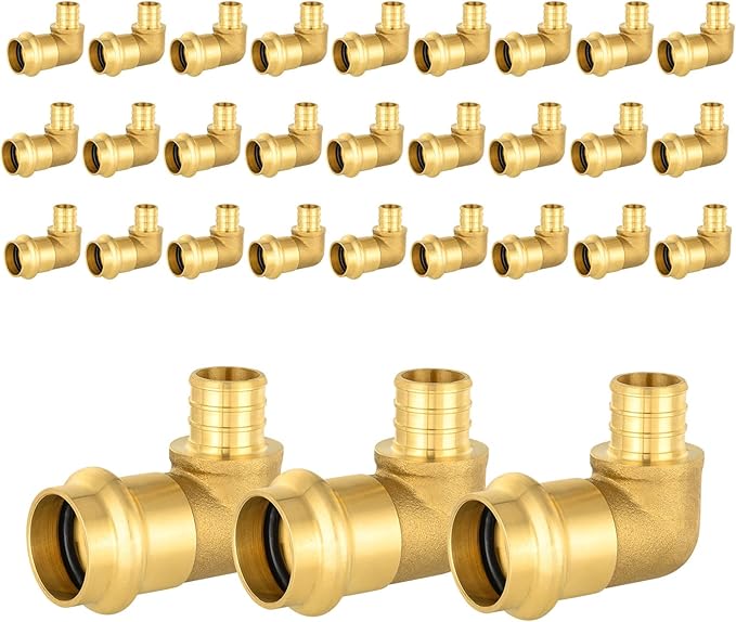 30-Pack HeSun Copper Press Fitting Elbow, 3/4" PRESS X 3/4" PEX F1807 Crimp Elbow, LF Brass