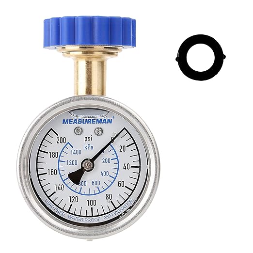 MEASUREMAN 2-1/2" Lead-Free Water Proof Anti Vibration Pressure Test Gauge, Garden Hose Pressure Gauge, 3/4" Female Hose Thread, 0-200 psi/kpa