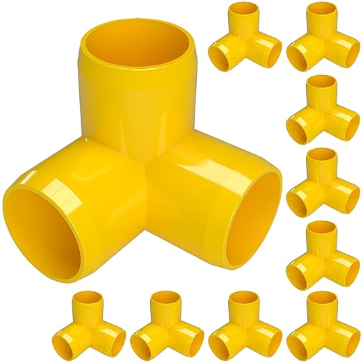 FORMUFIT 1/2” 3-Way Elbow Furniture Grade PVC Fitting in Yellow, Made in USA, UV-Resistant, Impact-Proof, 0.840” Actual Socket Diameter (Pack of 10)