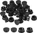 uxcell 23/32" Plastic Hole Plugs, 110Pcs Flush Type Panel Round Snap in Fastener Knockout Locking Plugs for Furniture Insert End Caps Panels, Black