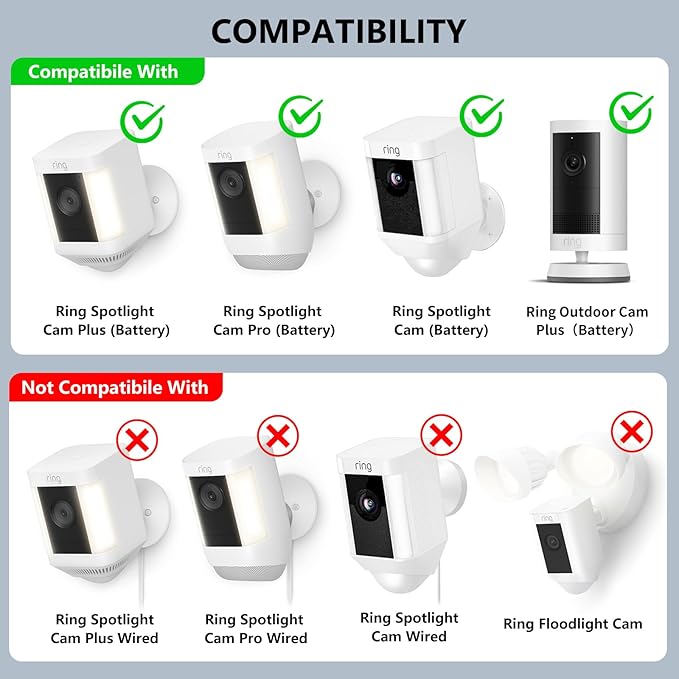 2Pack Adjustable Mounting Bracket for Spotlight Cam Plus/Pro (Battery) and Stick Up Cam/Pro (Battery), Perfect for Indoor/Outdoor Camera Security System Installation-White