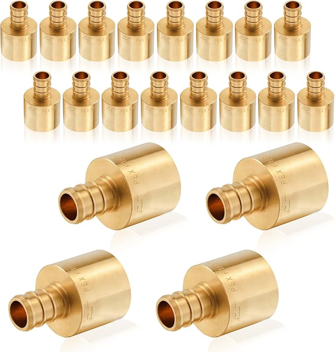 20-Pack HeSun PEX Fittings, 1/2" PEX x 3/4" Female Sweat Adapter (Over Copper Tube), Brass Crimp Fitting for ASTM F1807(PEX1807131-20)