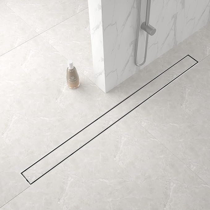 Linear Shower Drain 36", Brushed Floor Drain with Tiled Insert Grate & Hair Strainer, 304 Stainless Steel Bathroom 2-in-1 Tiled in Drain, CUPC Certified (Brushed, 36'')