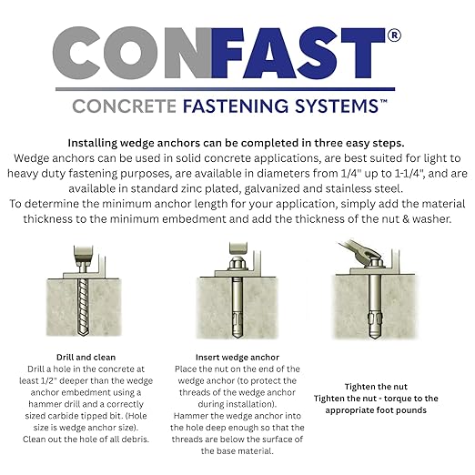CONFAST 1/2" x 2-3/4" Wedge Anchor Zinc Plated (Box of 25)