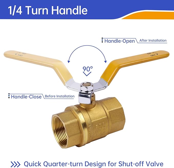 YADIAN 2 Pack 1-1/4 Inch NPT Heavy Duty Full Port Ball Valve, Brass Plumbing Fitting, Water Shut Off Valve 1-1/4'', NPT Female x Female Thread, 150 PSI WSP / 600 PSI WOG (1-1/4 Inch NPT, Pack of 2)