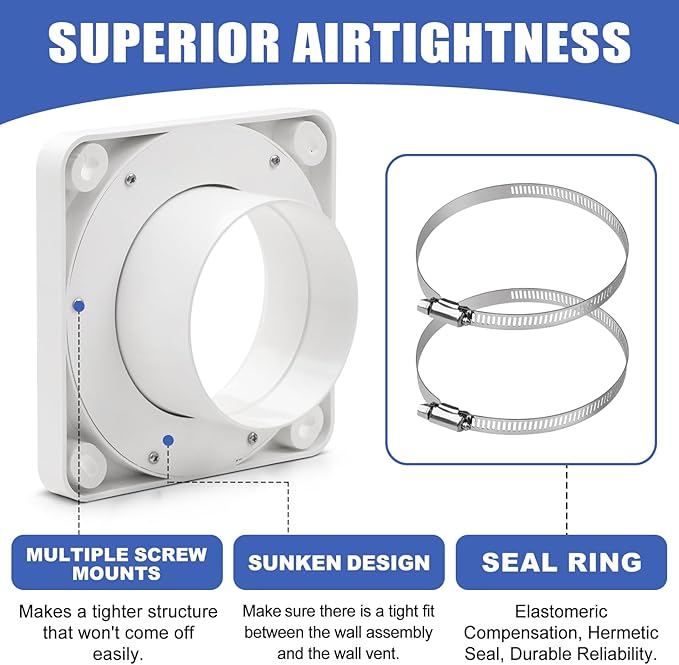 Magnetic Dryer Vent Coupling Strong Magnetic Self-connection，Suitable for Confined Paces Magnetic Dryer Vent Coupler with 4 inch Hose,Magnetic Dryer Vent Connector Kit Easy to Connect（WHITE)
