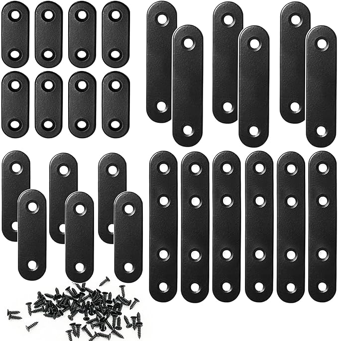 QSJ 26 Sets Flat Plate Straight Bracket Flat Brace Bracket Stainless Steel, 36mm/46mm/56mm/76mm Wood Brackets Mending Repair Plate Brace