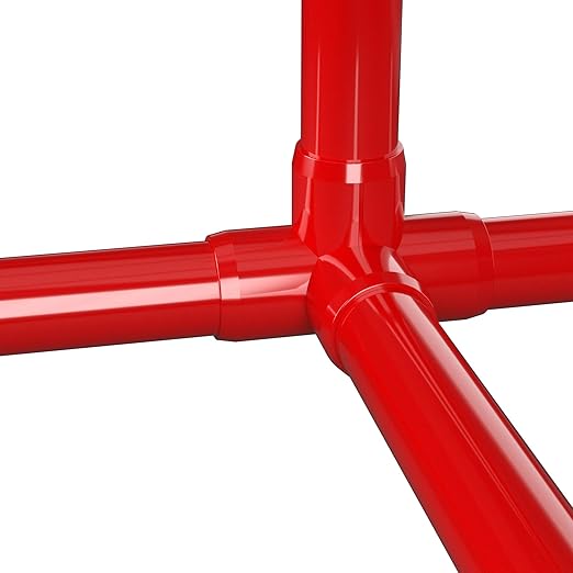 FORMUFIT 3/4” 4-Way Tee Furniture Grade PVC Fitting in Red, Made in USA, UV-Resistant, Impact-Proof, 1.050” Actual Socket Diameter (Pack of 8) - F0344WT-RD-8