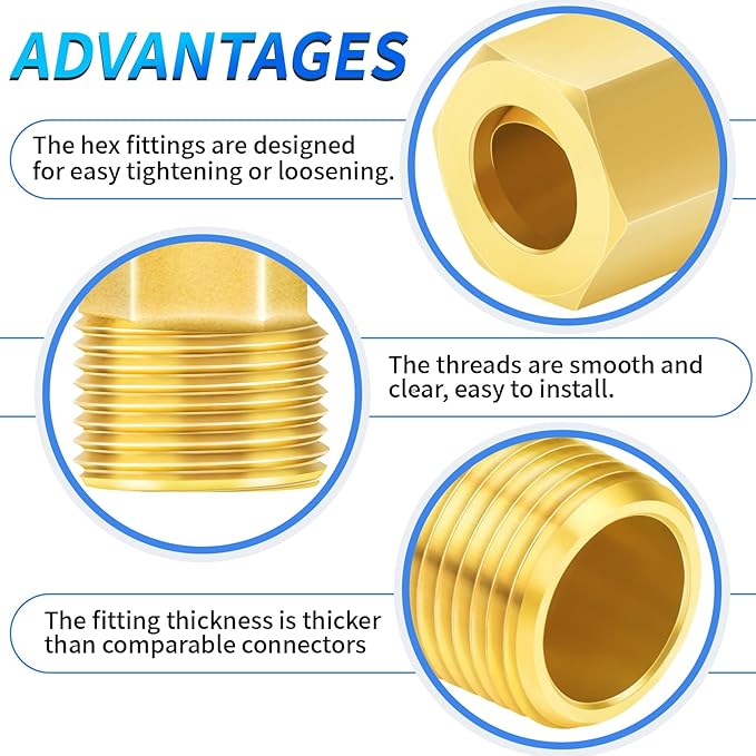 ChillWaves Brass Compression Tube Fitting, 1/4" OD x 1/8" NPT Male 90 Degree Elbow Compression Union Connector(10-PACK)