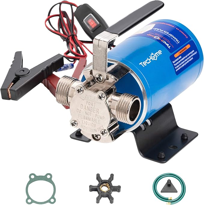 12V Portable Electric Utility Water Transfer Pump, with ON/OFF Switch and Suction Hose Kit.