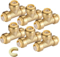 1/2" Pushfit Tee,6 Pack PEX Brass Push-fit Tee with 1 Pack Disconnect Clip, Push-to-Connect Plumbing Fittings for PEX, Copper, CPVC(PF118-6Pack)