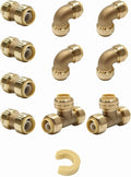(Pack of 10) EFIELD 1/2 Inch Push Fit Fitting Bundles to Connect Pex, Copper, CPVC -Tee "T" 2 Pieces, Elbow and Coupling 4 Pieces each, with a Disconnect Clip,(PF109)
