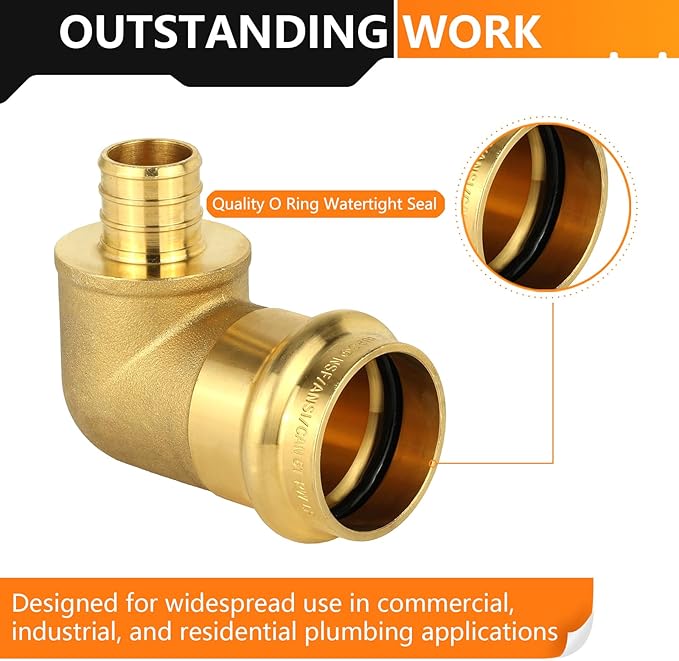 30-Pack HeSun Copper Press Fitting Elbow, 1" PRESS X 3/4" PEX F1807 Crimp Elbow, LF Brass
