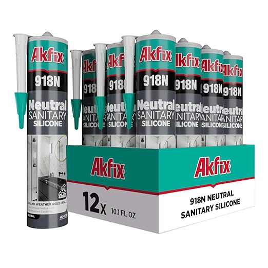 Akfix 918N Black 100% Silicone Caulk for Kitchen and Bathroom (12x10.5 fl.oz.) - Solvent-Free, Low Odor, UV & Water Resistant, Fast Curing, Paintable, High Elasticity Silicone Sealant | Black, 12 Pack