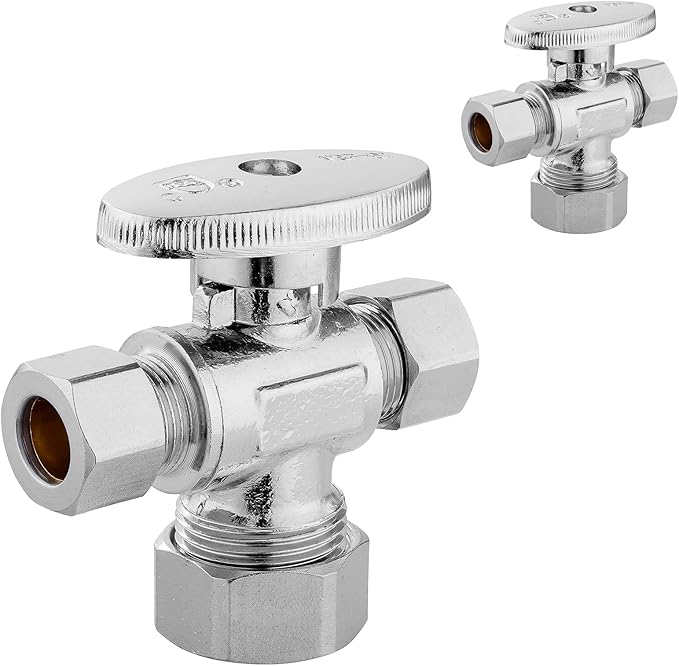 100-PCs HeSun Dual Compression Outlet Angle Stop Valve, 1/2" Nominal (5/8"OD) x 3/8" OD x 3/8" OD Compression, 1/4-Turn Shut Off Valve for Bathroom, PEX Chrome Plated Brass(VALVE123-100)