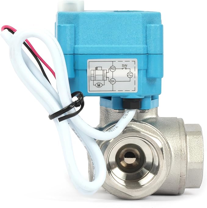 U.S. Solid 3/4" 3 Way Stainless Steel Motorized Ball Valve L Type AC/DC9-24V, Water Shutoff Valve with Manual Function, Standard Port