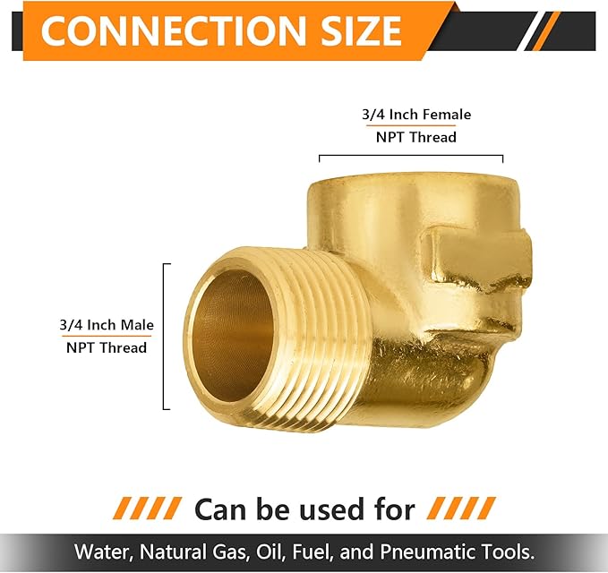5-PCs HeSun Brass Pipe Fitting, 3/4" NPT Male x 3/4" NPT Female 90-Degree Barstock Street Elbow
