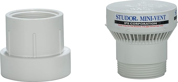 Studor 20341 Mini-Vent Air Admittance Valve with PVC Adapter, 1-1/2- or 2-Inch Connection