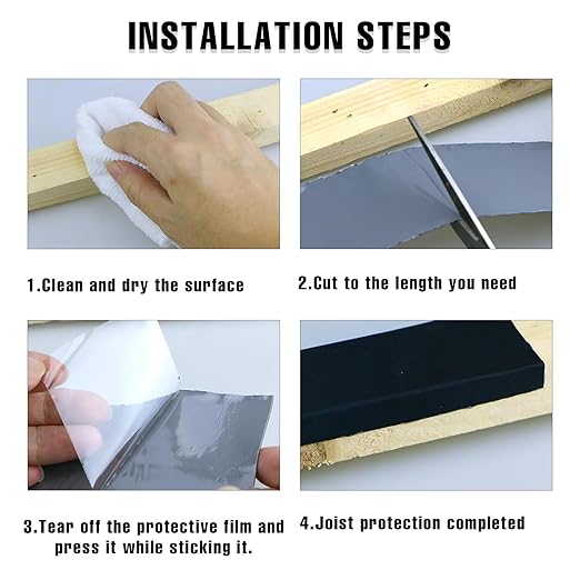 Joist Tape for Decking,6 Rolls 2" X 50' Butyl Tape,Weatherproof Butyl Sealant Deck Tape Joist- Deck Flashing Tape for Wood Joists Decks Roof