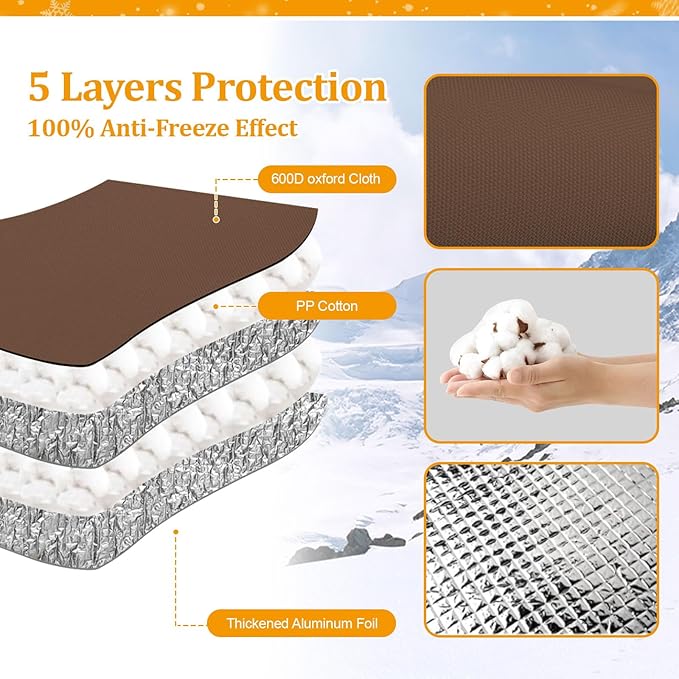 Backflow Preventer Insulated Cover (5°F) for Winter Freeze Protection, 13"W x 12"H Thickened Pressure Vacuum Breaker & Well Pump Cover, Outdoor Waterproof Insulation Pouch for Sprinkler Valve, Brown