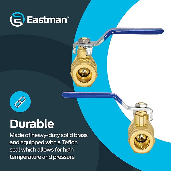 Eastman 1/2 Inch Compression Heavy Duty Full Port Ball Valve, Brass Plumbing Fitting, 20096LF