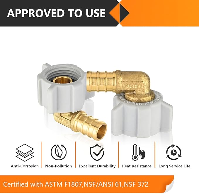 100-Pack HeSun PEX Fittings, 1/2" Pex x 1/2" Female NPT Swivel Elbow, Brass Crimp Fitting for ASTM F1807(PEX1807208-100)