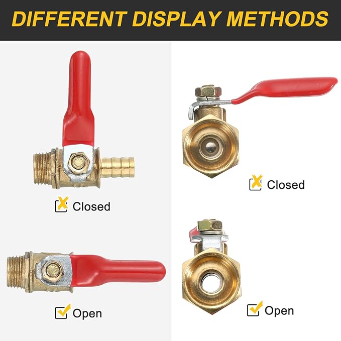 uxcell 2Pcs Brass Water Mini Ball Valve Shut Off Switch, G1/4" Male x 5/16" Hose Barb, 180 Degree Operation Handle, Brass Valve