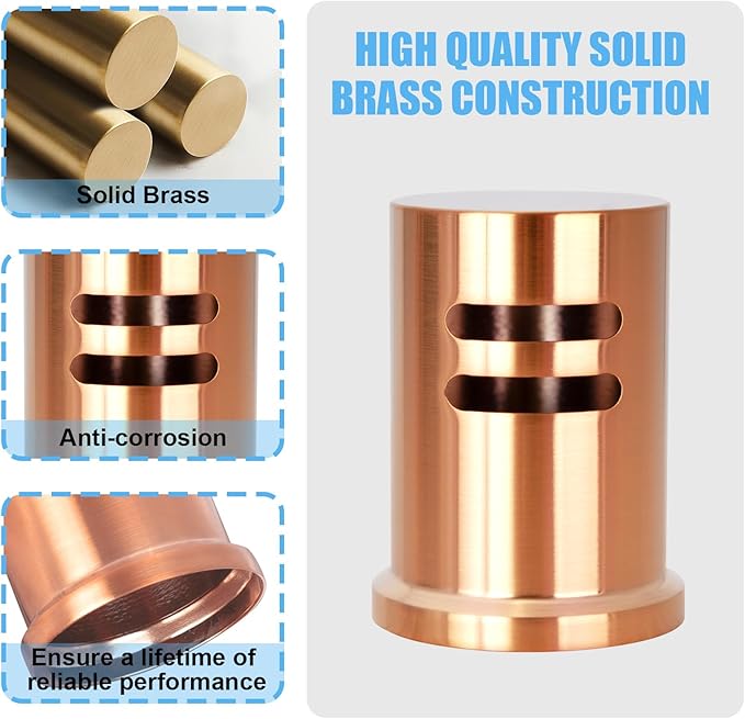 Akicon Copper Solid Brass Finish Kitchen Dishwasher Air Gap Cover Only, Air Gap Cover for Replacement, Skirted - Akicon