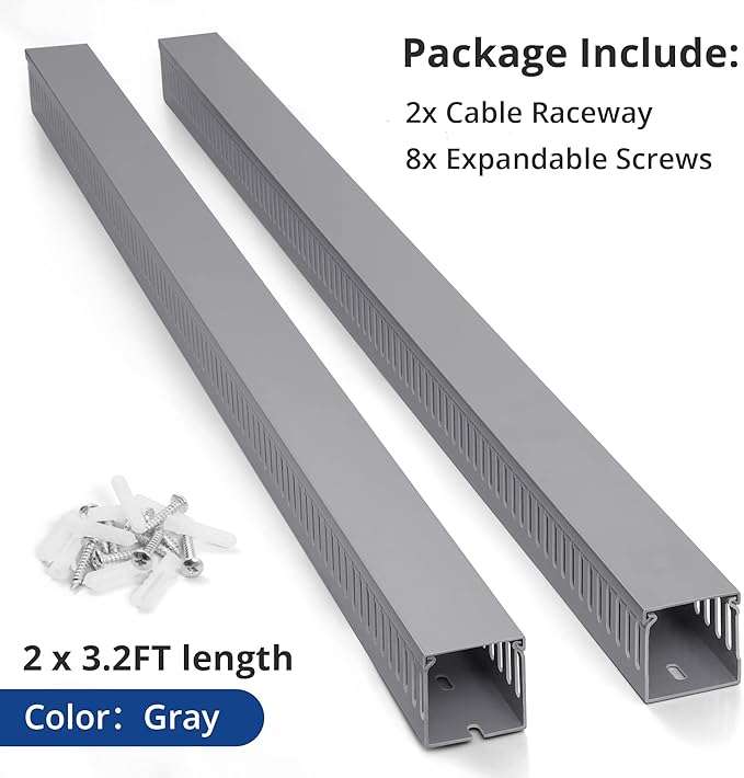 ZhiYo 3x3in Cable Raceway, 6.6FT(2xL3.2FT) Large Wire Tray, Cord Hider for Network Cable Management, Wire Covers for Cords Computer Under Desk, Cord Cover Wall Cable Hider Cable Cover, Gray