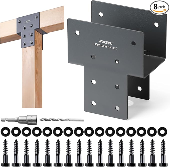 8 Pack Heavy Duty 4x4 (Actual 3.5"x3.5") Stainless Steel Post Caps Tie Bracket , Fit Connecting Wood Gazebo, Deck Patio Post and Wood Beams Bracket (Dark Ggray)