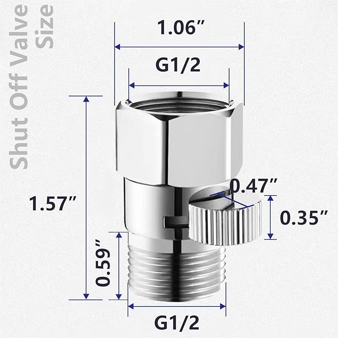 Shower Head Shut Off Valve - Matel Water Flow Control Valve Pressure Regulator G1/2 IPS Brass Shut off Valve, RV Hose Flow Restrictor for Handheld Shower or Bidet Sprayer, Chrome