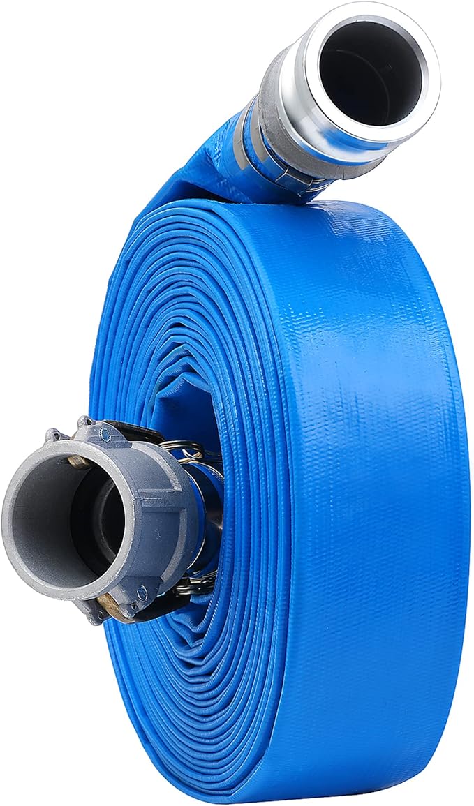 1-1/2" x 50ft PVC Lay Flat Discharge Hose With Aluminum Camlock C & E Fittings, Cam Lock Fitting, Heavy Duty Reinforced Pump Backwash Hose Assembly