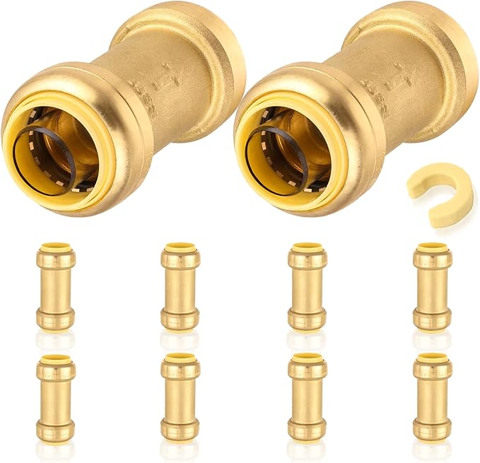 10-Pack HeSun Pushfit Check Valve, 1-Inch Push to Connect Plumbing Fittings with Disconnect Clip, Brass Push-fit Fittings for PEX, Copper, CPVC, PE-RT Pipes(PF-VALVE066-10)