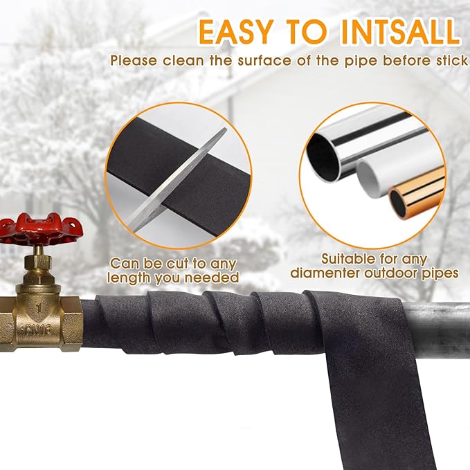 2 Inch * 13Ft Pipe Insulation Tape - 2Packs, Weather Resistant Water Wrap Tape, Outdoor Water Pipe Insulation Wrap, Foam Pipe Wrap Insulation for Water Pipes (Black)