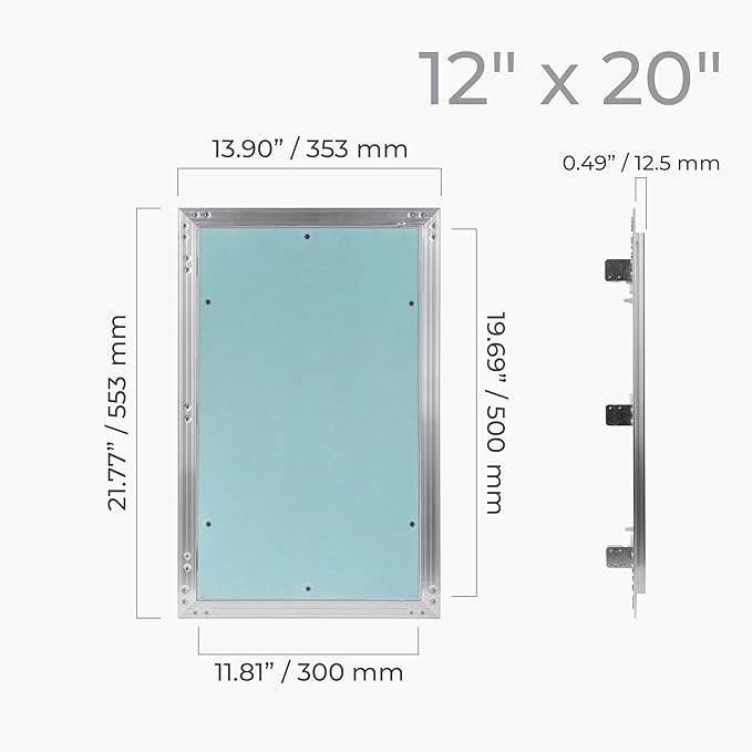 12" x 20" Drywall Access Panel – Waterproof Aluminum Frame Gypsum Hatch – Wall & Ceiling Inspection Door – Easy Install Removable Cover for Plumbing, Electrical, Utility & Ventilation Access